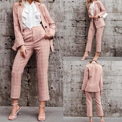 Fashion Elegant Plaid Women Suits Loose Double Btreasted Check Blazer Office Lady Casual Daily Streetwear Jacket 2 Pieces