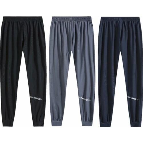 Mens Summer Zipper Pocket Thin Ice Silk Pants Breathable And Comfortable Running Fitness Track And Field Training Pants