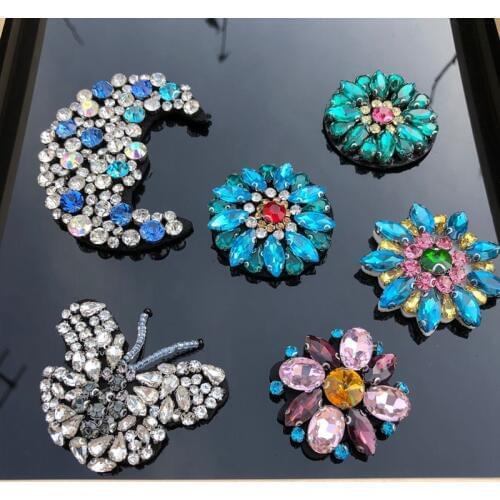 3D Handmade Rhinestone beaded butterfly Patches moon Sew on Crystal patch for clothing beading Applique glass patch