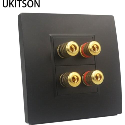 Dark Color Audio Speaker Wall Cover Panel 2 Ports Hifi Surround Faceplate 4 Connectors Sound Plug Outlet In Black