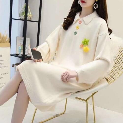 2021 New Autumn And Winter Extra-Large Size Mid-Length Over-Lhe-Knee Sweater Womens Skirt Western Style Color Flowers Ladies