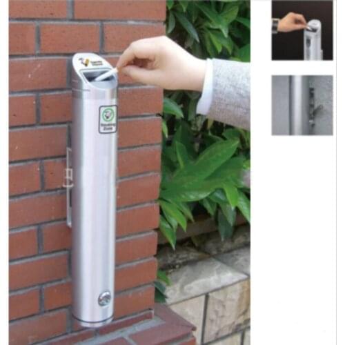 New 48cm 1.8L Aluminum Alloy Outdoor Cylinder Wall Mounted Ashtray Cigare tte Ash Bin Stainless Steel Lockable