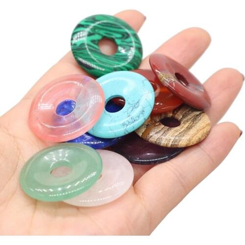 Natural Agates Pendant Round Shape Malachites Rose Quartzs Pendant Charms For Making DIY Jewelry Necklace Accessories 30x30mm