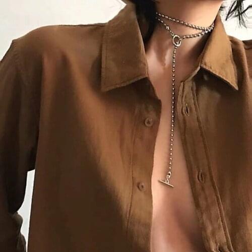 Popular accessories hip hop titanium steel necklace womens simple and fashionable stainless round bead stick Necklace