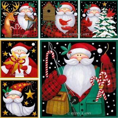 REDIY LADIY Diamond Embroidery Cartoon Santa Clause Picture Full Square Rhinestones Needlework Hobby Home Christmas Decoration