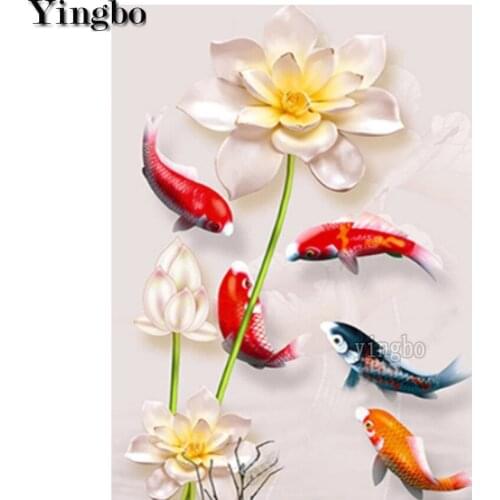 Fish Lotus 5D DIY Diamond Embroidery Koi Carp Full Drill Square Diamond Painting Cross Stitch Kit Mosaic Handmade Gift Decor New