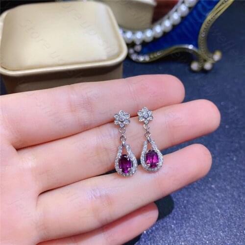 Natural purple garnet earrings, 925 silver ladies earrings, trendy, sweet and cute