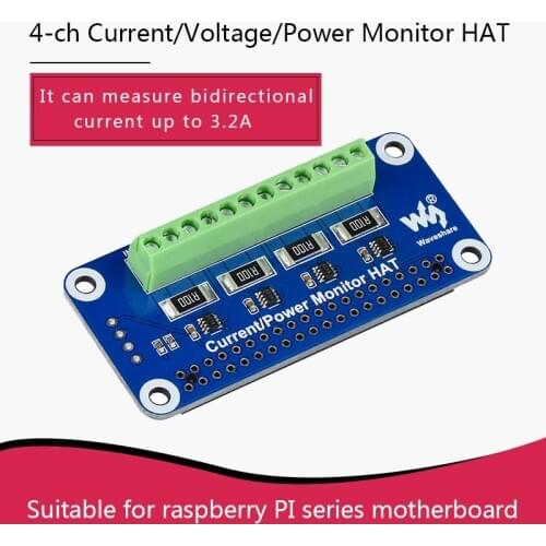 4-ch Current/Voltage/Power Monitor HAT for Raspberry Pi 4/3/2 I2C/SMBus