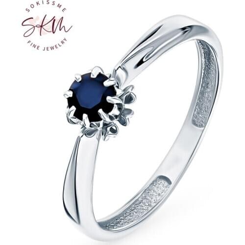 SKM Vintage sapphire rings flower rings for women 14k white gold Engagement wedding rings designer Luxury Fine Jewelry