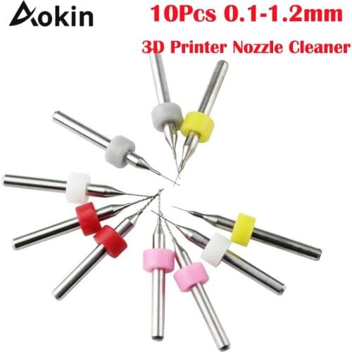 10pcs/Set 0.1-1.2mm 3D Printer Nozzle Cleaning Drill Bits for Extruder RepRap 3D Printer Accessories For MK7 MK8 Print