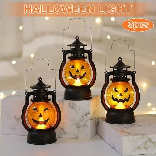 3PCS Halloween Pumpkin LED Lights Portable Pony Lantern Oil Lamp for Halloween Home Bar Outdoor Hanging Decor Horror Props Gifts