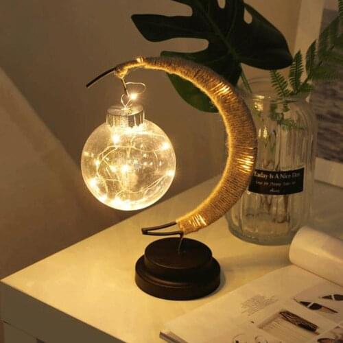 LED Moon Lamp Rattan Night Light Battery Night Lamp Baby Bedroom Livingroom Table Warm White Lamp Home Decoration