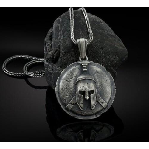 Vintage Punk Spartan Warrior Helmet Pendant Necklace Gothic Viking Norse Rune Warrior Necklace Totem Amulet Jewelry