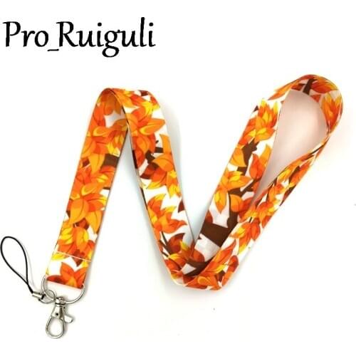30pcs Autumn Maple leaves Neck Strap Lanyards ID badge card holder keychain Mobile Phone Strap Gift Ribbon webbing necklace