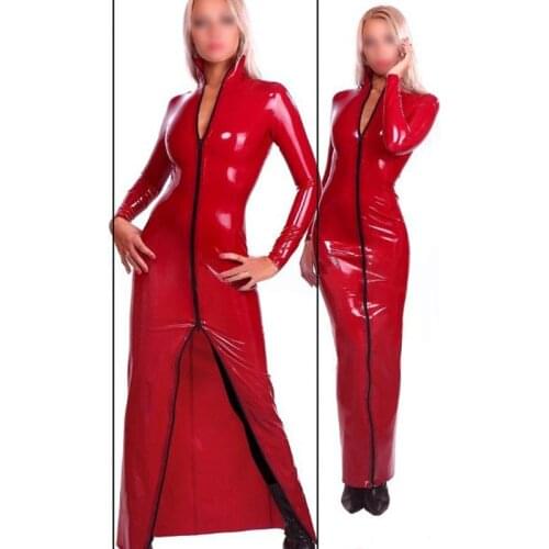 Natural Latex Rubber Women Tight Long Dress Front Zipper Costumes Handmade BNLD078