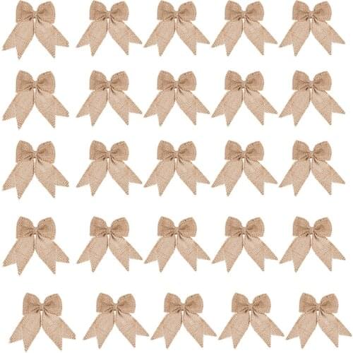 30 Pcs Burlap Bows Burlap Bow Knot Handmade Burlap for Christmas Decorate Tree Festival Holiday Party Supplies