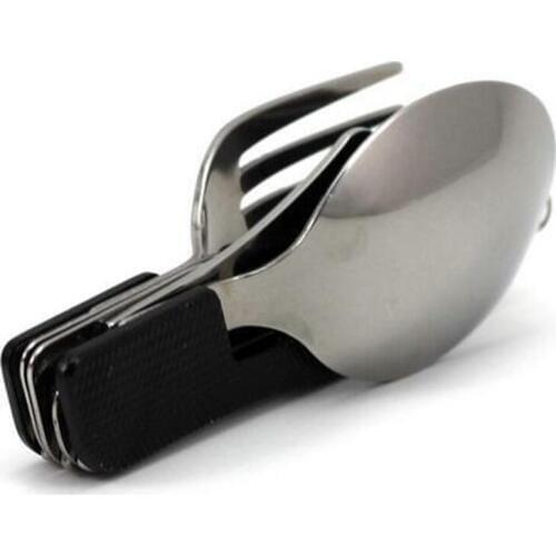 4 In 1 Folding Tableware Fork Knife&Bottle Mufti-function Outdoor Camping Picnic Tableware Stainless Steel Cutlery KC1435