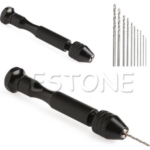 Aluminum Mini Micro Hand Drill Keyless Chuck + 10pcs Twist Drills Rotary Tools