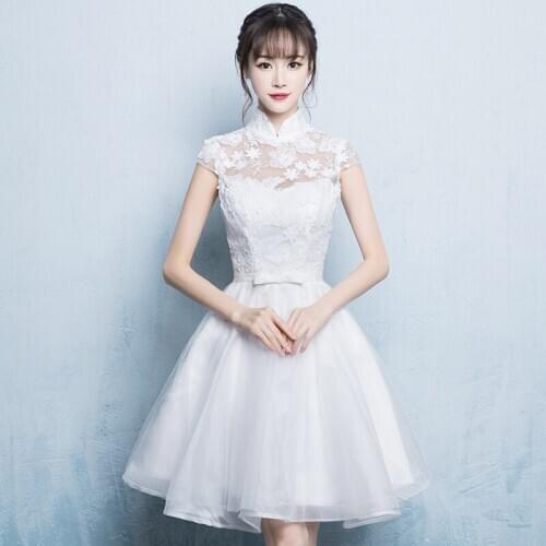 White Exquisite Flower Appliques Formal Party Dress Women Elegant Chinese Banquet Gown Sweet Bow Trim Mesh Dresses S-3XL