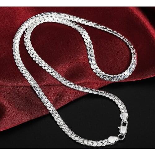 Tide 925 Sterling Silver 20 Inch 5mm Full Sideways Chain Necklace for Women Man Fashion Jewelry Charm Necklace Gift