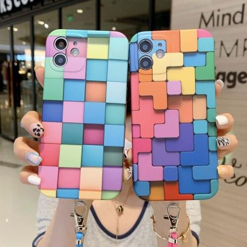 Colorful Square Rope String Phone Case for iPhone 11 12 Pro Max Soft Back Phone Cover for iPhone XR XS Max X Se 2020 7 8 Plus