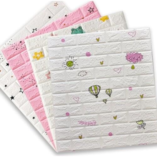 Kids 3D Brick Cartoon Animal Pattern Wallpaper Childrens Room Wall Decor DIY Self-adhesive Waterproof PE Foam Wall Stickers