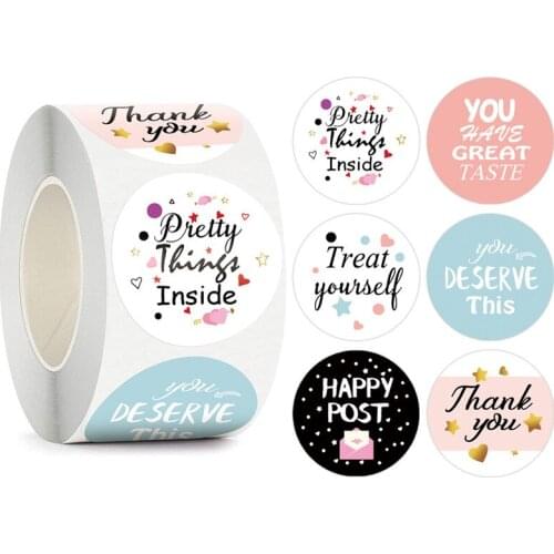 1.5In Round Thank You Sticker Wedding Decoration Birthday Party Gift Sealing Sticker Baking Sticker Envelope Stationery Sticker