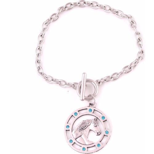 Friesian horse and gems silver pendant OT bracelet jewelry