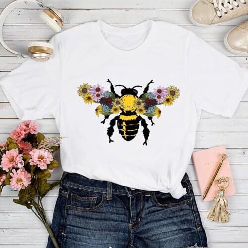 T-shirts Women Floral Bee Elegant Cute 2021 Spring Summer Clothing Tshirt Top Lady Stylish Sweet Print Clothes Tee T-Shirt