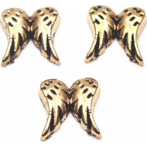 Hot Selling 10pcs/lot Gold Zinc Alloy Angel Wings Floating Charms For DIY Glass Memory Floating Lockets Necklace Jewelry
