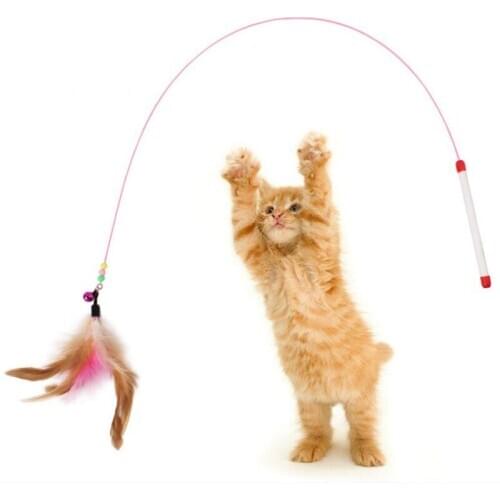 Pet Cat Toy Wire Feather Teaser Wand Design Steel with Bells Plastic Cute for Cats Color Multi Products for Pet Product