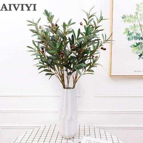 95cm Artificial platns Leaf Green Olive Branches Simulation Fruit Artificial flowers Leaves Wedding Decorative Bouquet