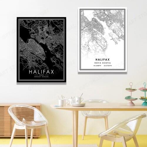 HALIFAX Map Art Wall Decor: Modern Map Rustic Decorations for Home Office Wall Art Canvases for Painting with Frame