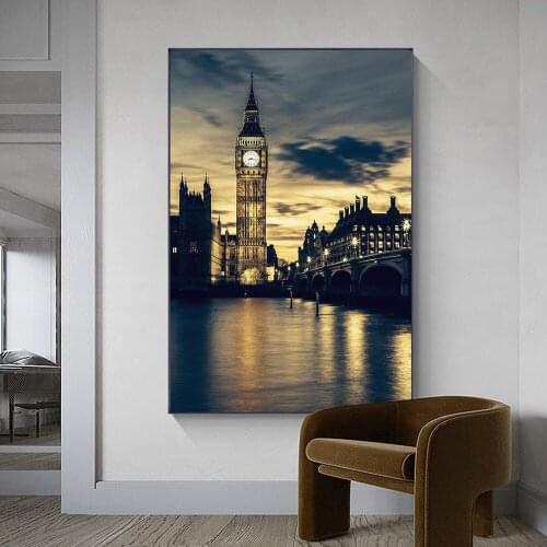 Canvas Painting City Landscape Big Ben Yellow Canvas Print Wall Art Picture For Living Room Home Decor Wall Decoration Frameless