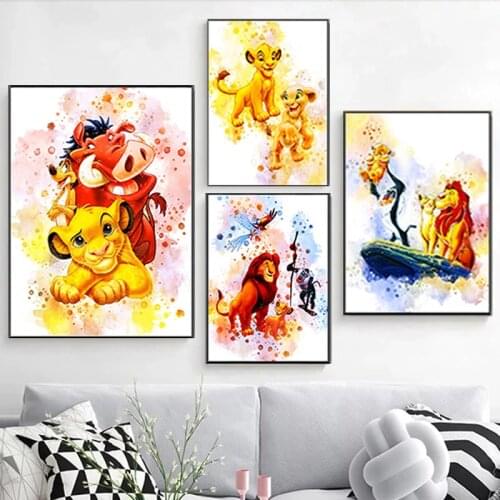 Lion King Watercolor Canvas Painting Disney Posters Cartoon Prints Art Wall Picture for Living Kids Room Home Decor Cuadros