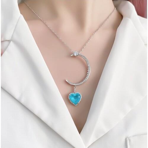 Luxury Womens Jewelry Sets Paraiba Heart Cut 12*12MM Earring Necklace Anniversary Fashion