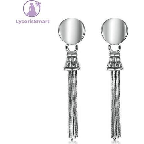 LycorisSmart Really 925 Sliver Korean style Reflecting Smooth Round Stud Tassels Earring for women jewelry