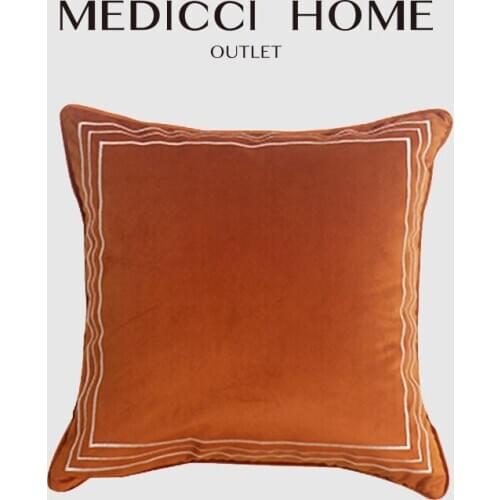 Medicci Home Cushion Cover Square Decorative Pillow Case Modern Simple Geometric Orange Velvet Waist Coussin Sofa Chair 45x45cm