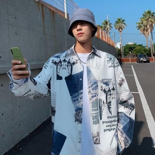 2020 Mens Full Sleeve Fashion Batik Casual Hip Hop Shirt Korean Style Tide Spring Spring Port Style Coat Button Up Men Colthing