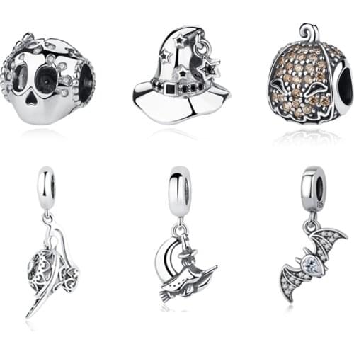 100% Original CZ 925 Sterling Silver Beads Bat Charms For Jewelry Fit Bracelet Necklace DIY Women