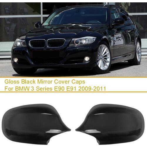 Fit For BMW 3 Series E90 E91 LCI Facelift 2009-2011 Carbon Fiber / Gloss Black Mirror Cover Cap