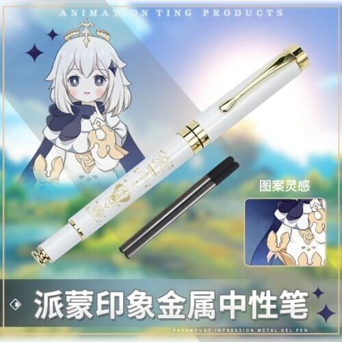 Hot Anime Game Genshin Impact Paimon Theme Metal Stationery Ballpoint Gel Pen Rollerball Pen Student Sign Pen Xmas Gift