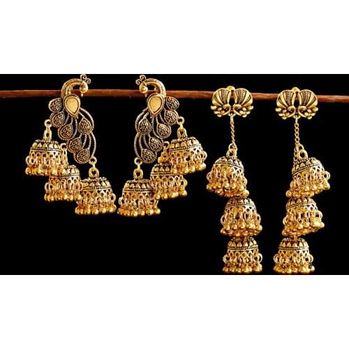 Peacock Earrings For Women Indian Jewelry Bells Pearl Earrings For Girl Accessories Fashion Statement Earrings Kolczyki