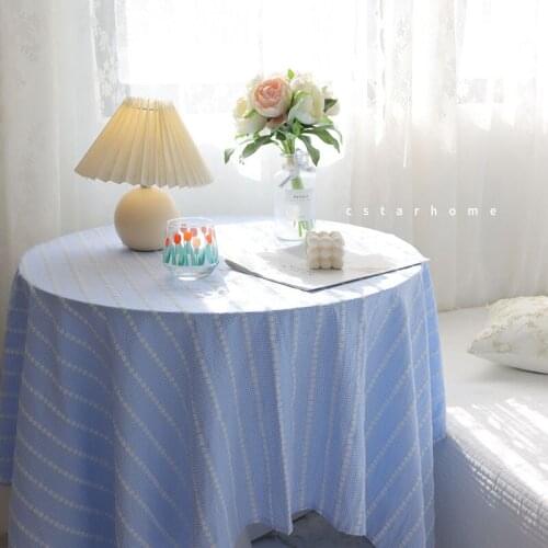 Blue embroidered plaid tablecloth kitchen round table square table mat background cloth home decoration 100% cotton tablecloth