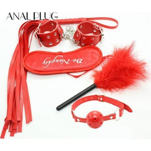 Bondage Restraints Set Kit Ball Gag Cuff Whip Collar Fetish Sex Toy Leather Bondage Adult Game Sex toys for couples