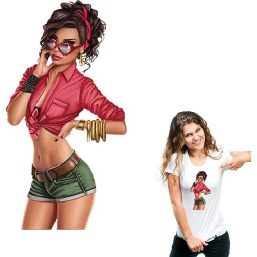 Iron On Transfer Fashion Lady Stripe Eco-Friendly Washable Clothing Stickers Diy T-Shirt Patch For Clothing Heat Transfer