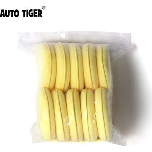 AUTO TIGER 10 Pcs/Set Of Super Soft Microfiber Car Wax Applicator Round Yellow Waxing Sponge For Applying Wax And Polishing