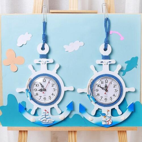 Anchor Wall Clock Beach Sea Theme Nautical Ship Wheel Rudder Steering Wheel Decor Wall Clock Hanging Home Decoration Wall Watch