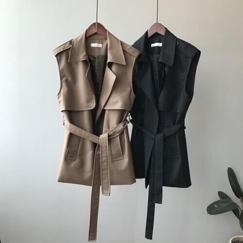 Spring Autumn Windbreaker vest temperament lapel loose tie thin sleeveless jacket Jacket Casual Brand Womens Vest Cardigan 2020