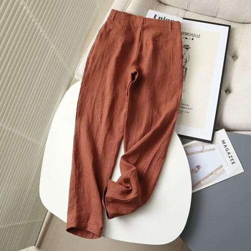 Dave&Di England Style Office Lady Fashion Pants Women Solid Linen Suits Pantalones Mujer Pantalon Femme Straight Trousers Women